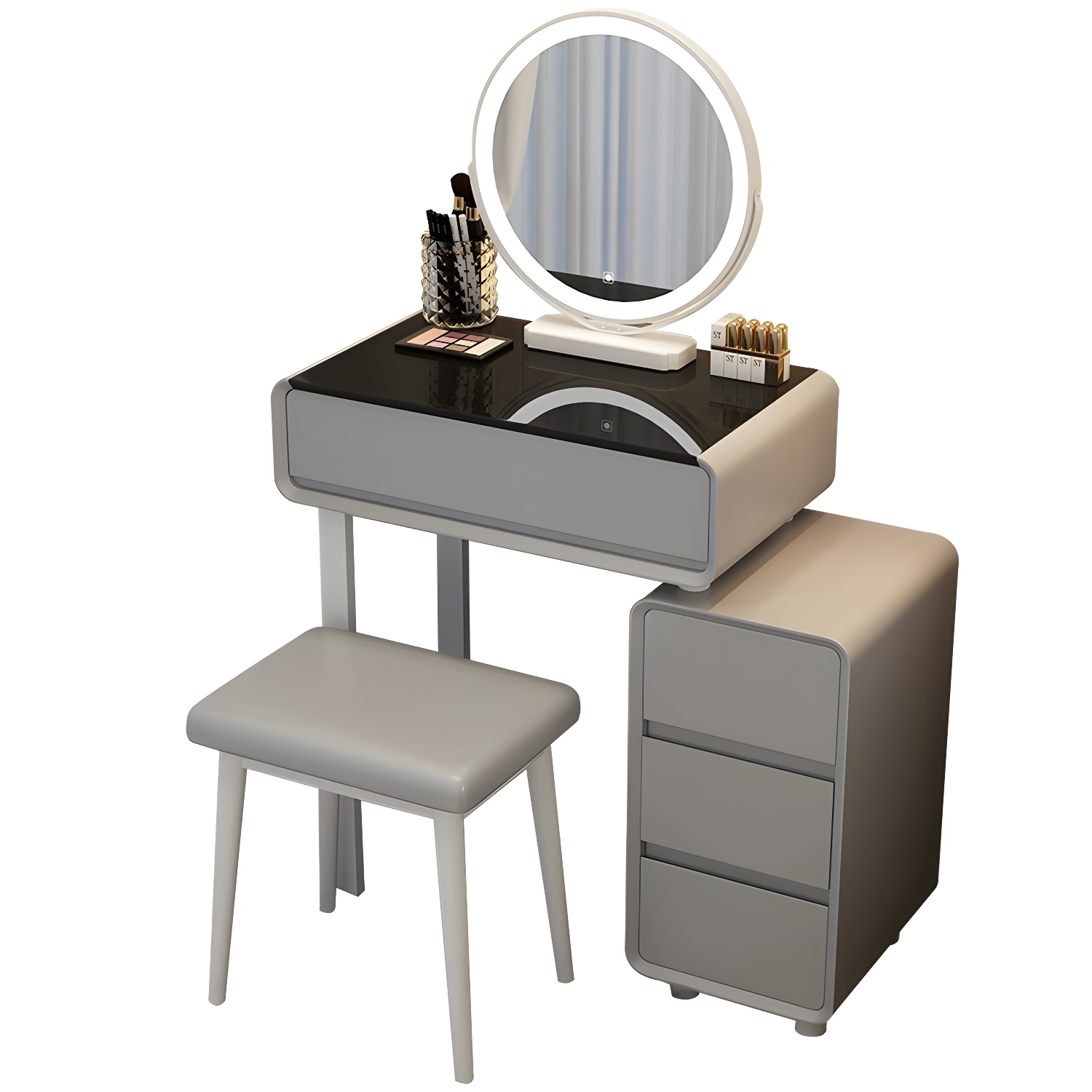 Modern Gray Makeup Vanity with Mirror & Drawers & Seat Included - image 9