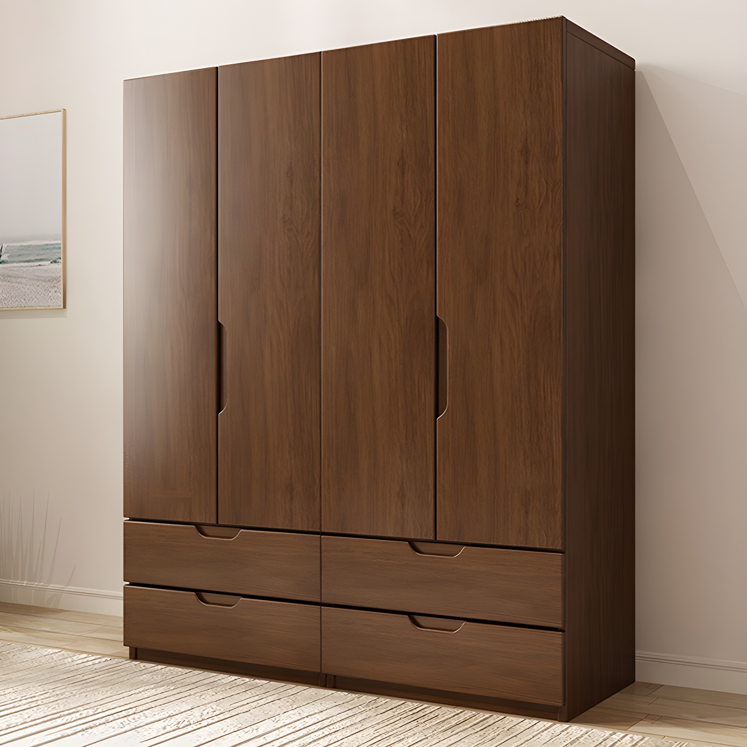 Solid Wood Wardrobe Armoire Contemporary Brown Storage Cabinet - image 9
