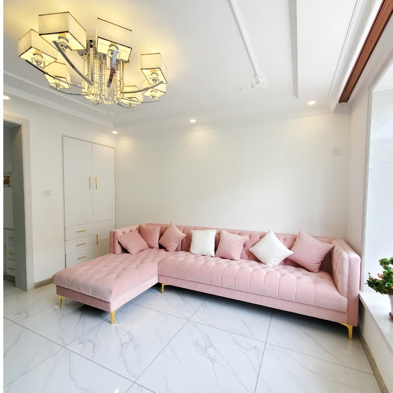 Button-tufted Straight/L-Shape Horizontal/Left Hand Facing Sofa Chaise/Sofa Couch in Rose with Tufted Back