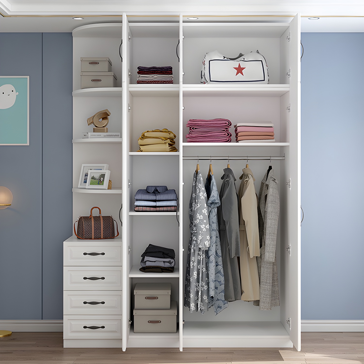 White Colour Wardrobe French Country Wooden Wardrobe Closet for Bedroom - image 15