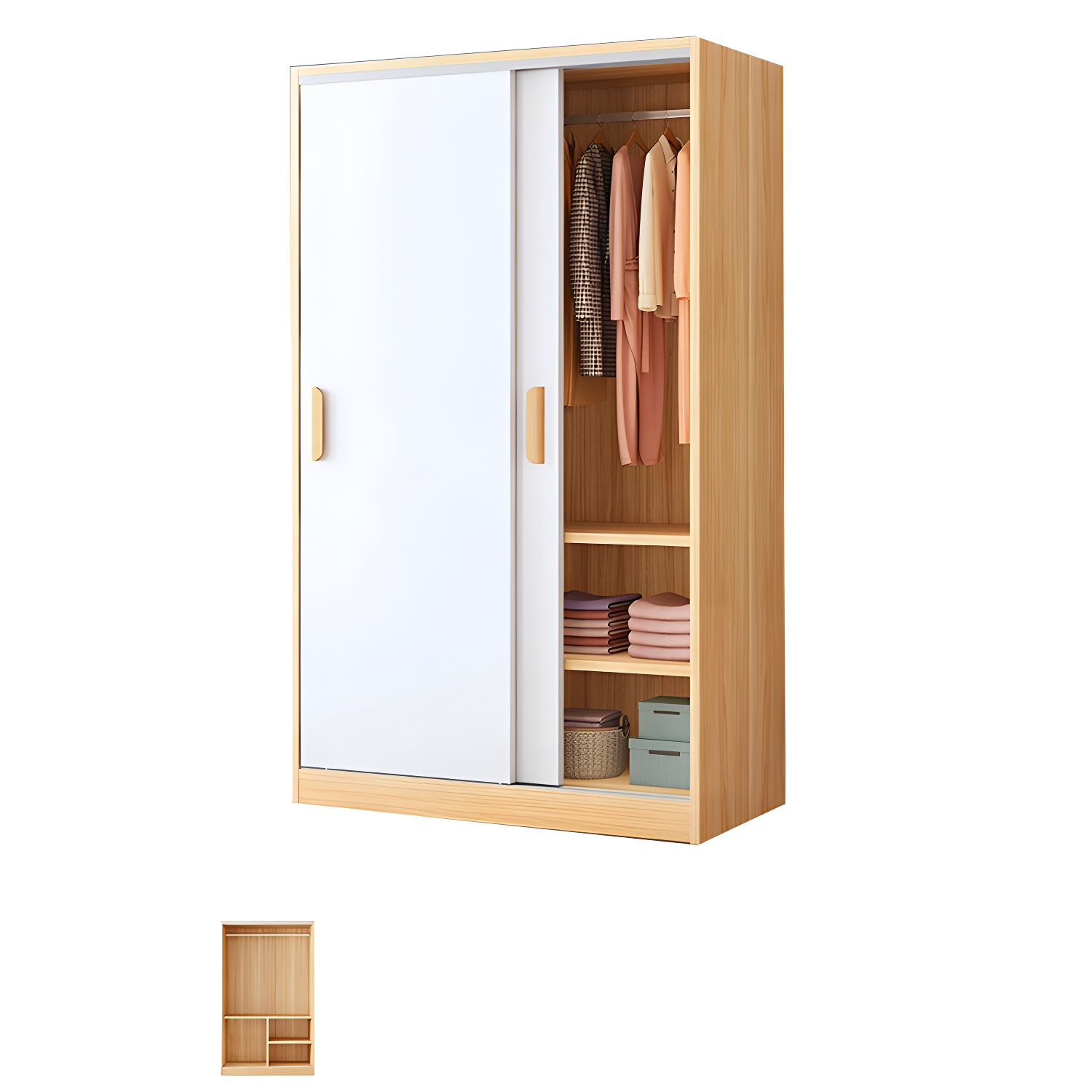 Modern Wood Wardrobe Armoire with Sliding Doors and Shelves Included - image 3