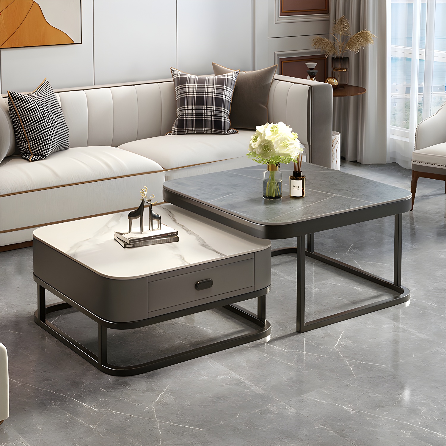 Slate Coffee Table Square 2 Nesting Coffee Table Set for Living Room - image 11