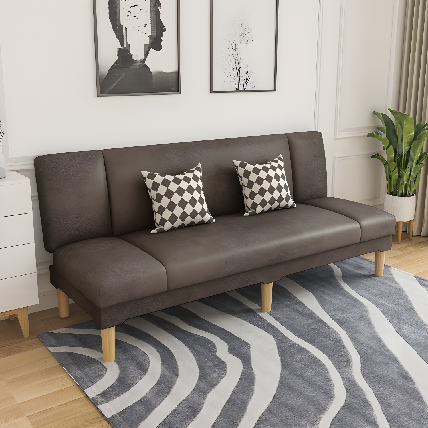 Scandinavian Armless Sleeper Sofa, Light Wood, Foam Filling, Includes Pillows - image 3