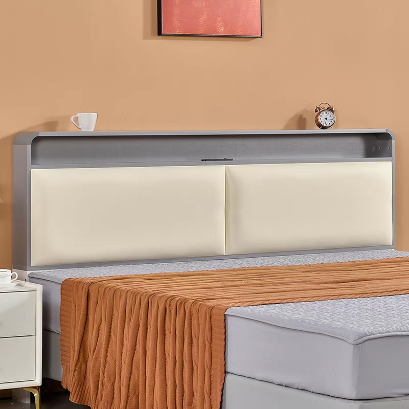 Simplistic Panel Headboard with Shelves, Rectangular Shape for Twin/Full/Twin XL Bed, Featuring Sponge Upholstery, Illumination Light, and Standard Height