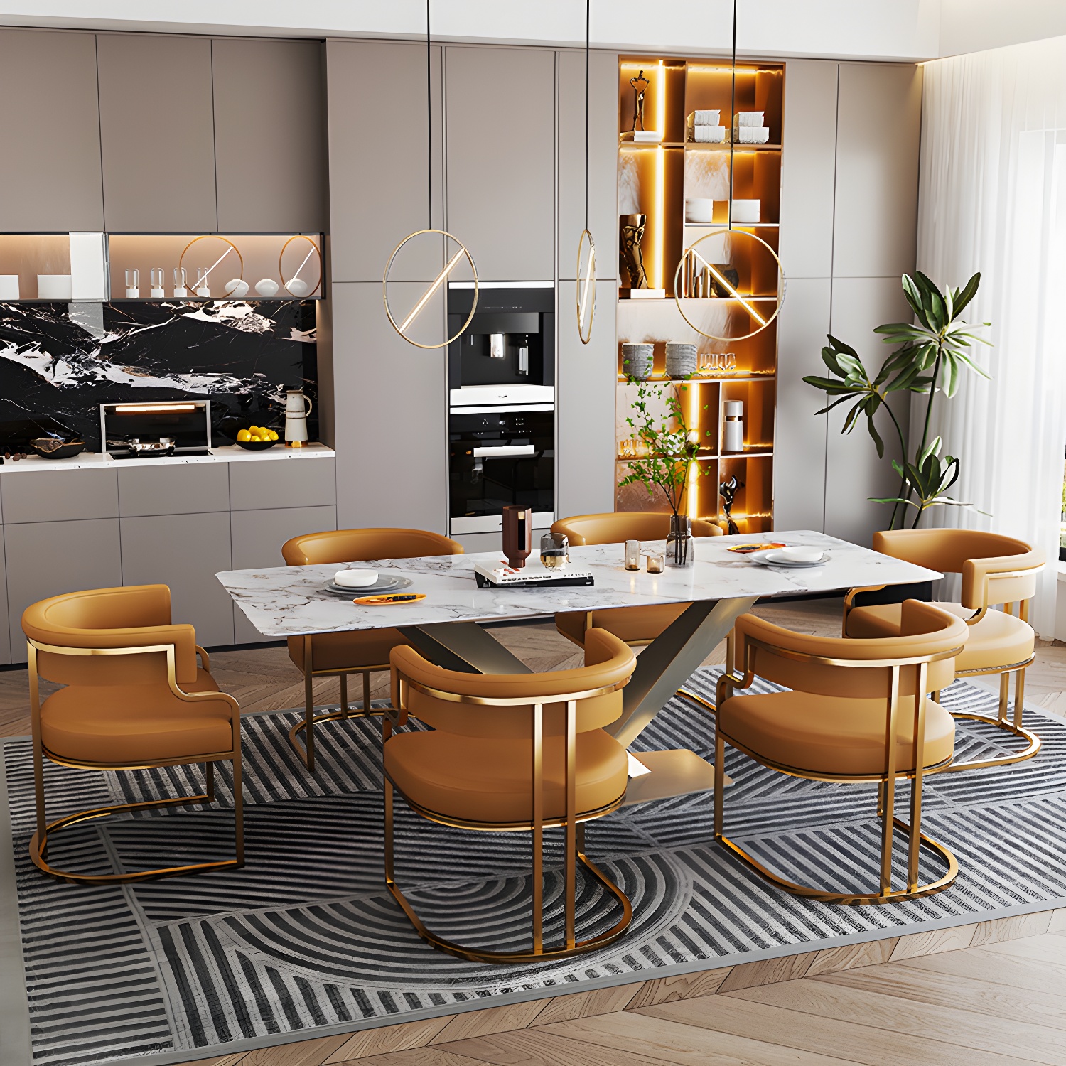 Faux Leather Dining Chairs Glam Style Open Back Armless Chair for Dining Room - image 12