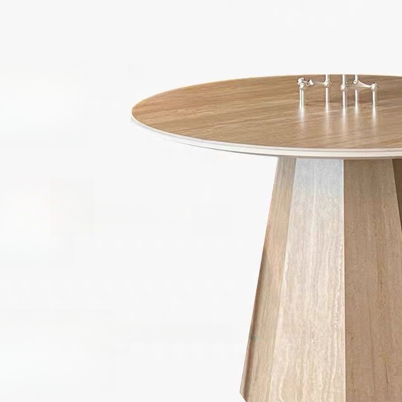 Retro Rounded Slate Dining Table Set with Stump Base, Fixed Mechanism, Unfinished Top - image 4
