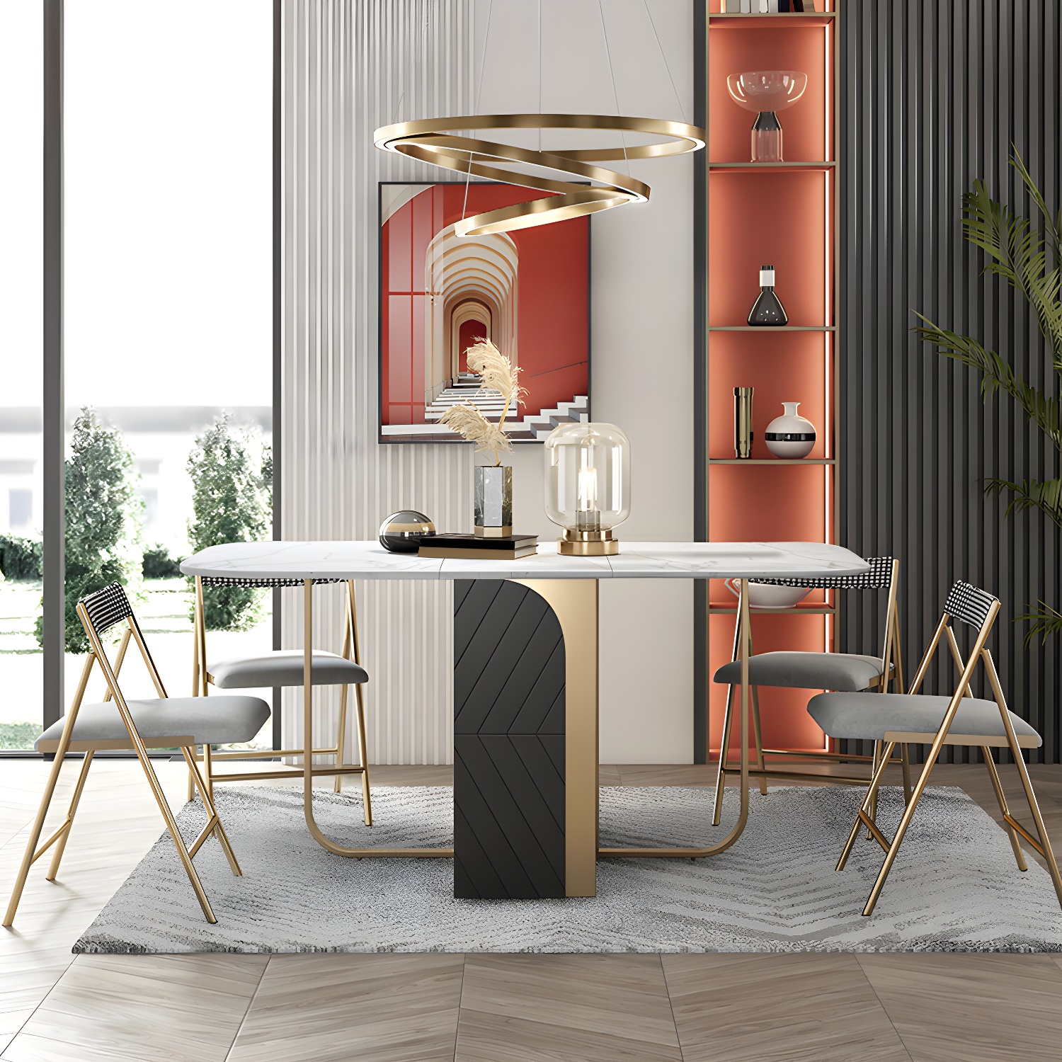 Modern 1/2/3/4/5 Pieces Rectangle Dining Table Set with Stone Top Foldable Dinette Set - image 13