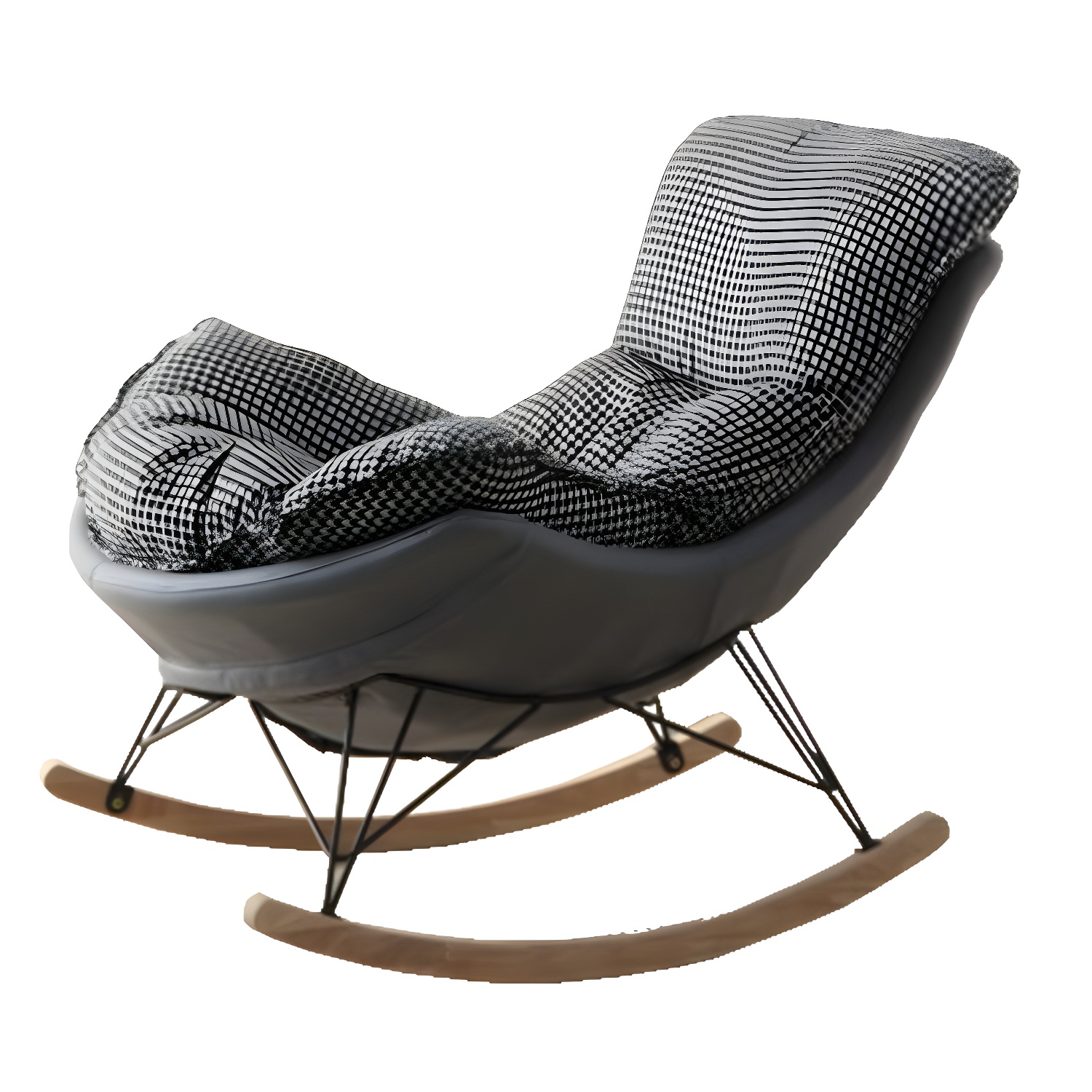 Modern Upholstered Rocking Chair with Ottoman Set - Natural Wood Legs - image 15