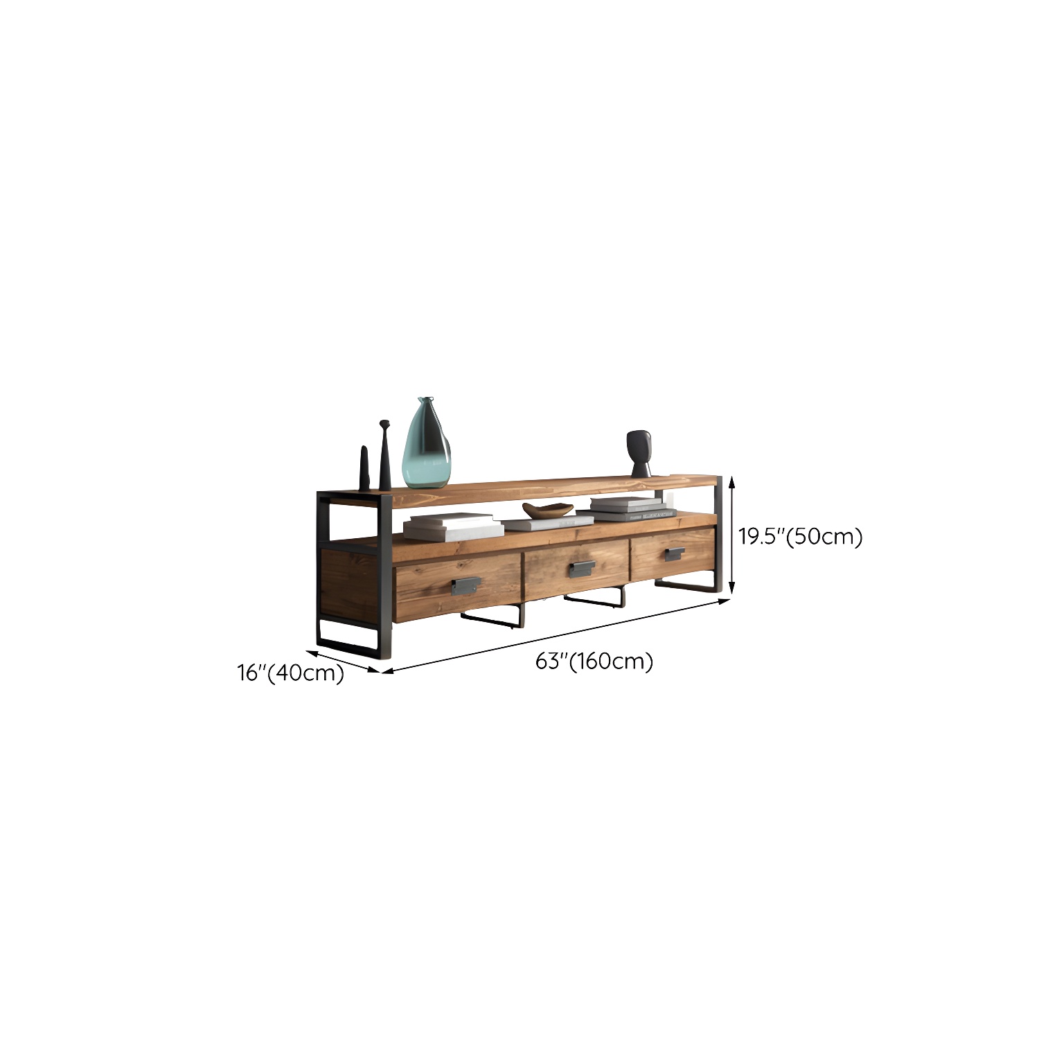Industrial Wood TV Stand Console Open Storage TV Media Stand with Drawers for Living Room - image 14