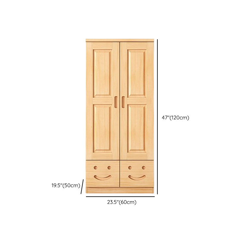 Natural Finish Modish Pine Wood Wardrobe Closet with Soft Close Drawer, Soft Close Door, Interior Shelves, and Clothing Rod - image 9