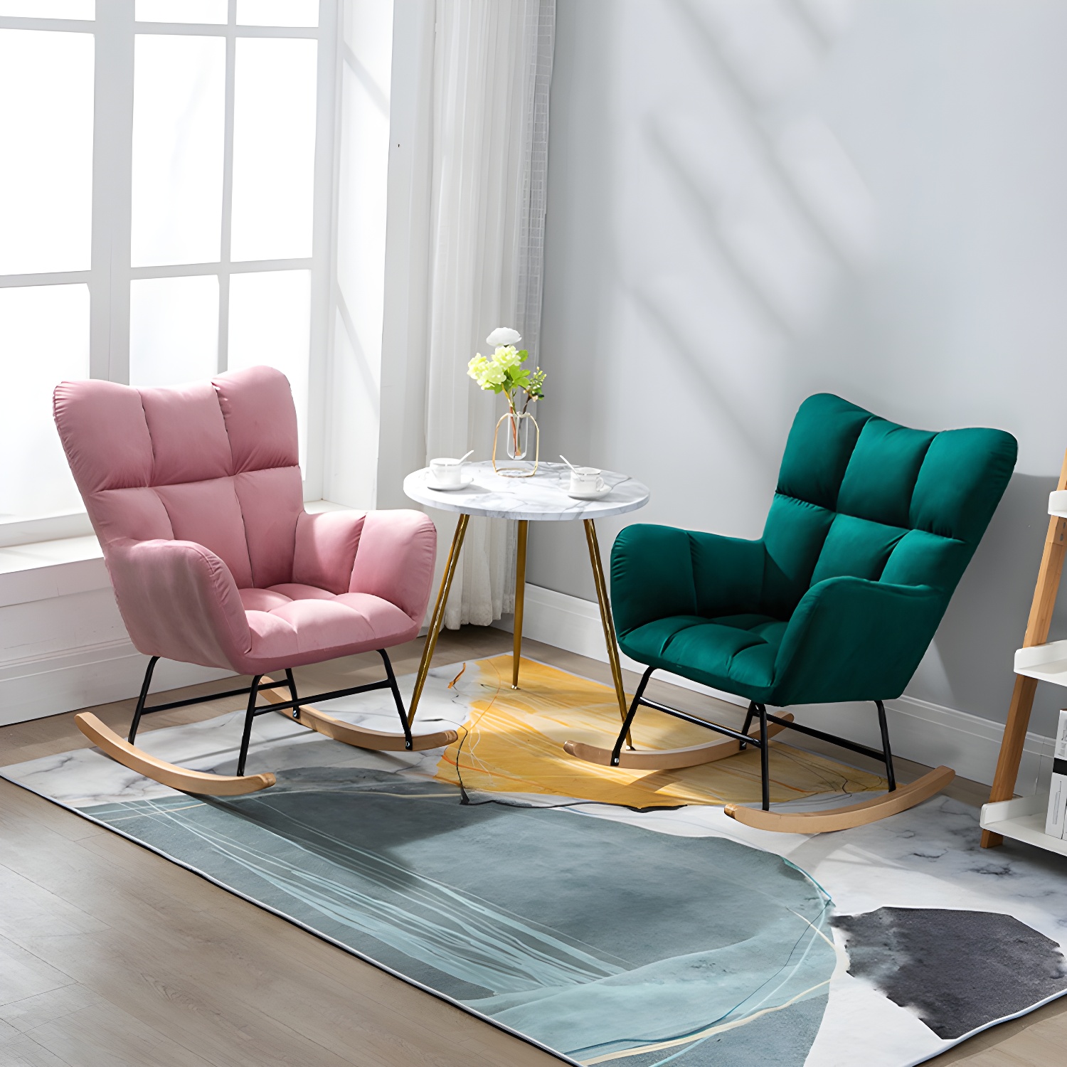 Modern Upholstered Rocking Chair Wingback Rocker Chair for Living Room - image 12