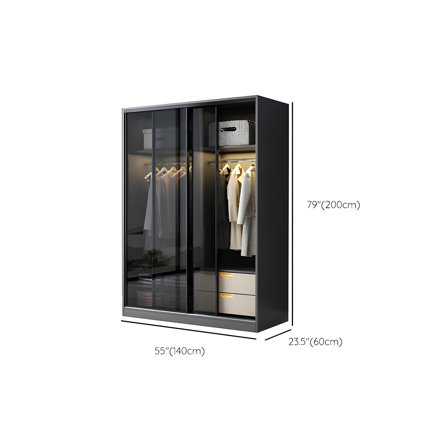 Black Wardrobe Cabinet Contemporary Glass Wardrobe Armoire for Home - image 11