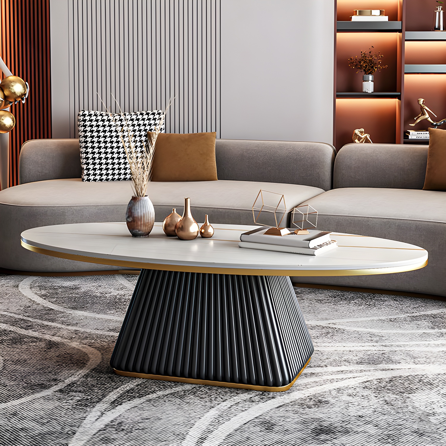Glam Pedestal Cocktail Table Oval Coffee Cocktail Table for Home - image 4