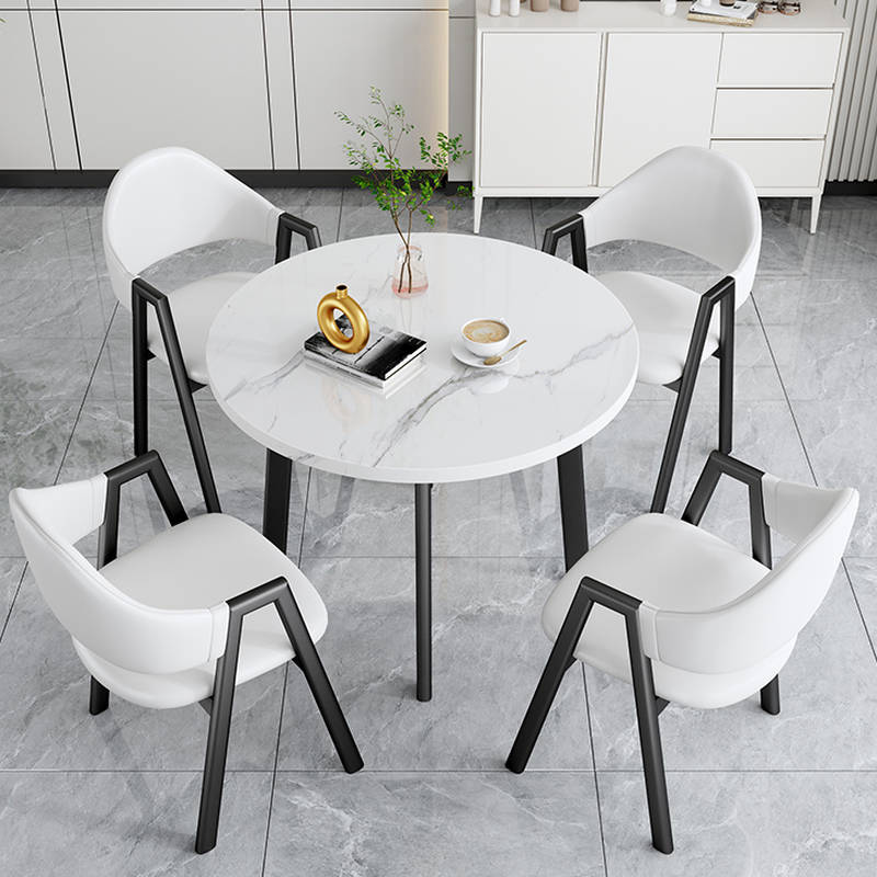 Dining Table Set with Rounded Shape and Padded Chair Back, Featuring Armrest and White Separable Table Top - image 16