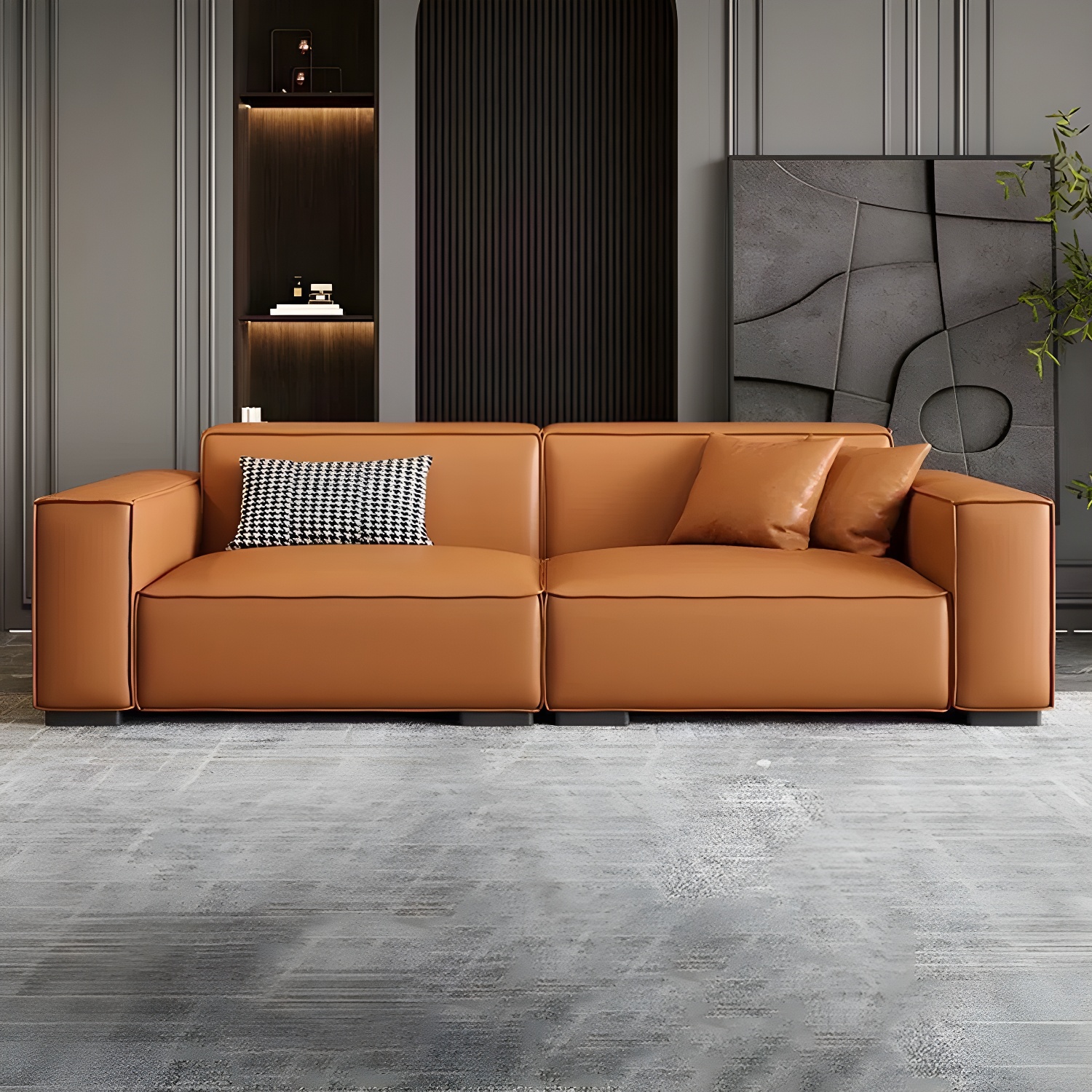 Extra Long Modern Wood Sofa with Stain Resistant Fabric and Seat for 5 People - image 12