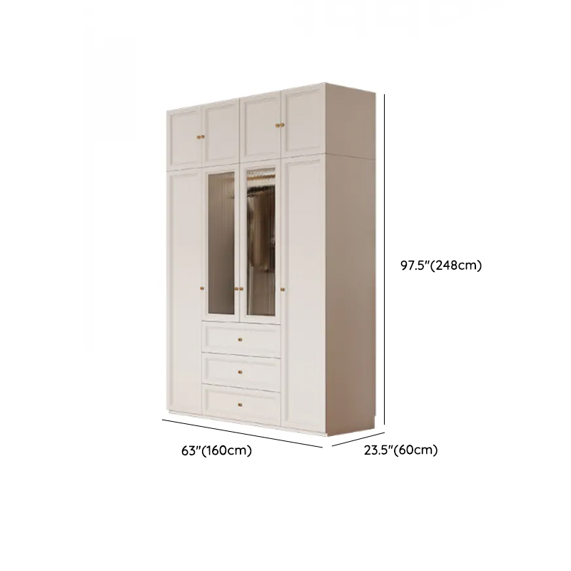 White Minimalist Manufactured Wood Wardrobe Closet with Soft Close Drawer, Interior Shelves, and Clothing Rod - image 11