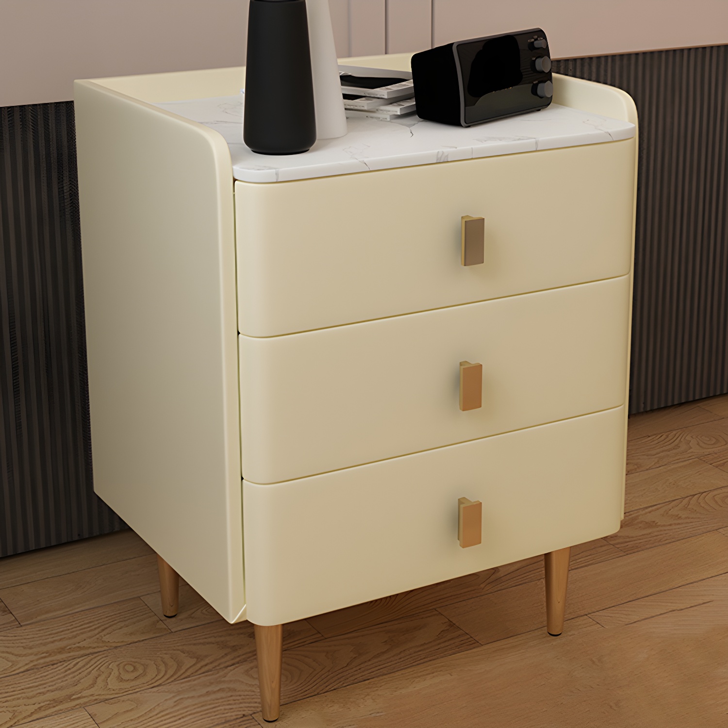 Glam Drawers Included Accent Table Nightstand 22.5" Tall with Legs