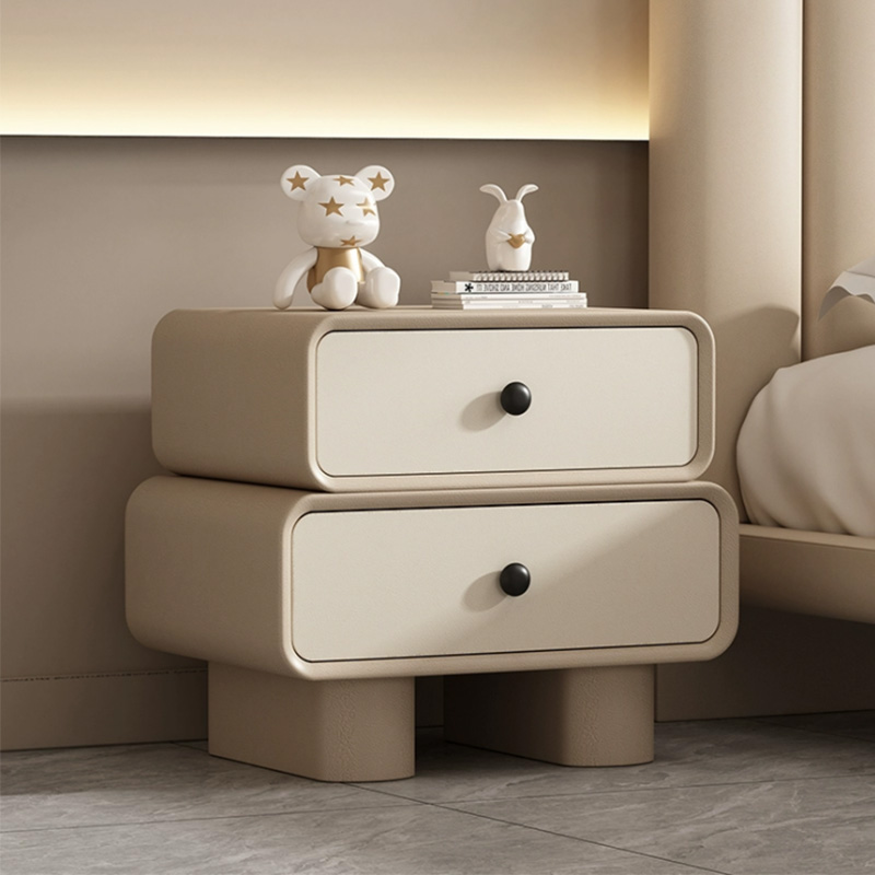 Contemporary Wood Nightstand with Drawer Storage and Faux Leather Countertop - image 4