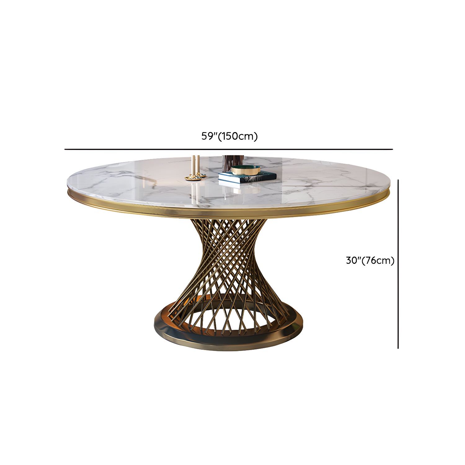 Glam Round Marble Dining Set with Gold Metal Pedestal Base - Fixed Table in White - image 13