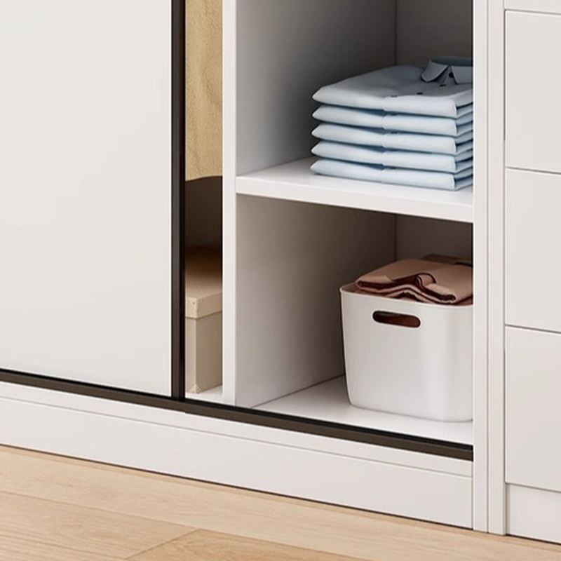 White Minimalist Manufactured Wood Independent Wardrobe Closet with Soft Close Door, Interior Shelves, and Clothing Rod - image 4