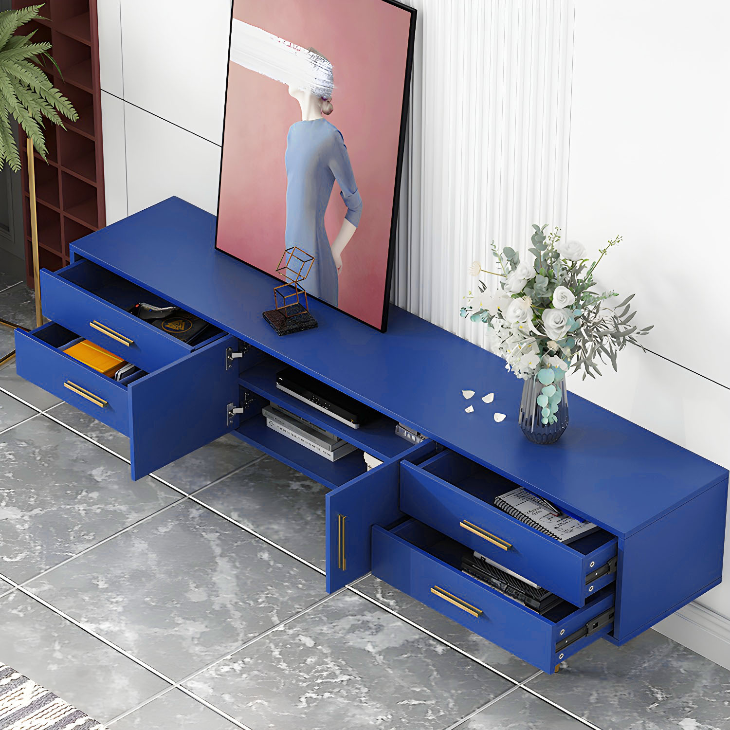 Scandinavian Engineered Wood TV Media Stand Matte Finish Media Console with Drawers - image 16