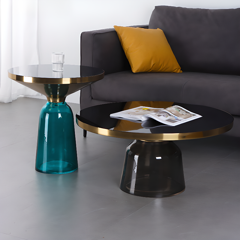 Simplistic Single Side Table with Hardened Glass and Plinth Base, Rounded Top - image 8