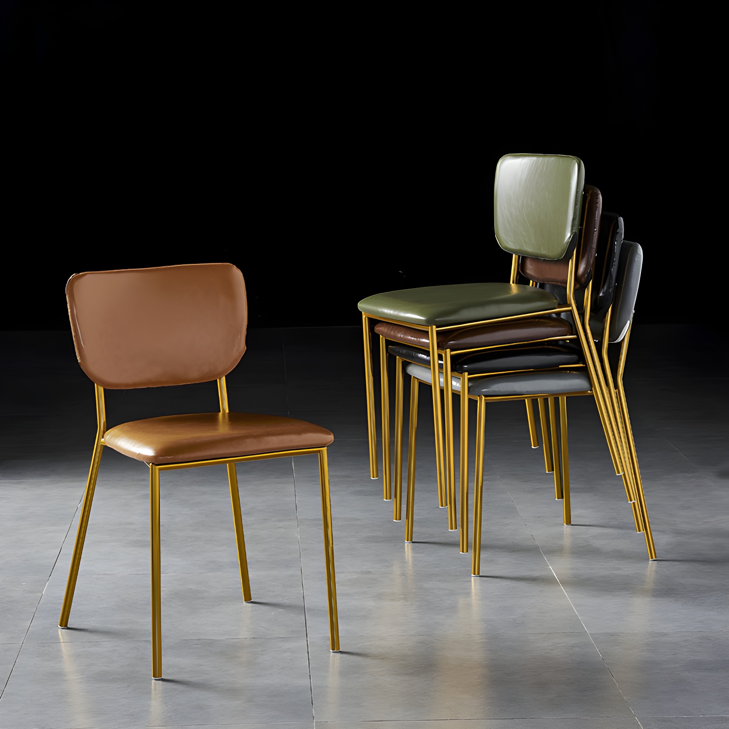 Nordic Style Dining Chairs Armless Open Back Stackable Chairs with Metal Legs - image 14