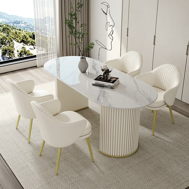 Contemporary Stone Top Oval Dining Table with Metal Legs for Dining Room - image 8