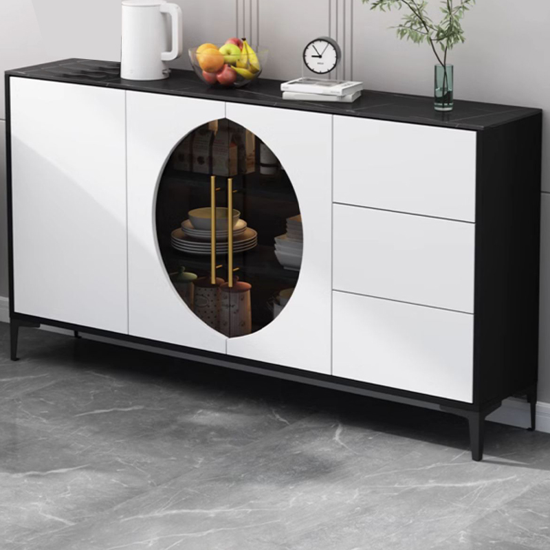 Stunning Wood Sideboard Credenza with Stone Countertop and Glass Doors - image 4