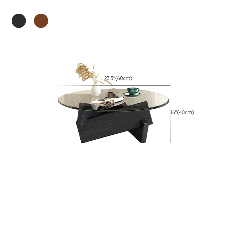 Stylish Round Glass Coffee Table with Tempered Top and Abstract Wood Base - image 12