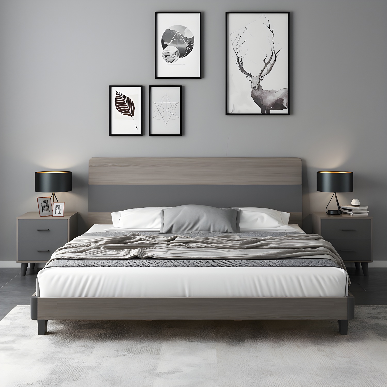 Modern Style Wood Bed with Headboard Low Profile Standard Bed - image 4