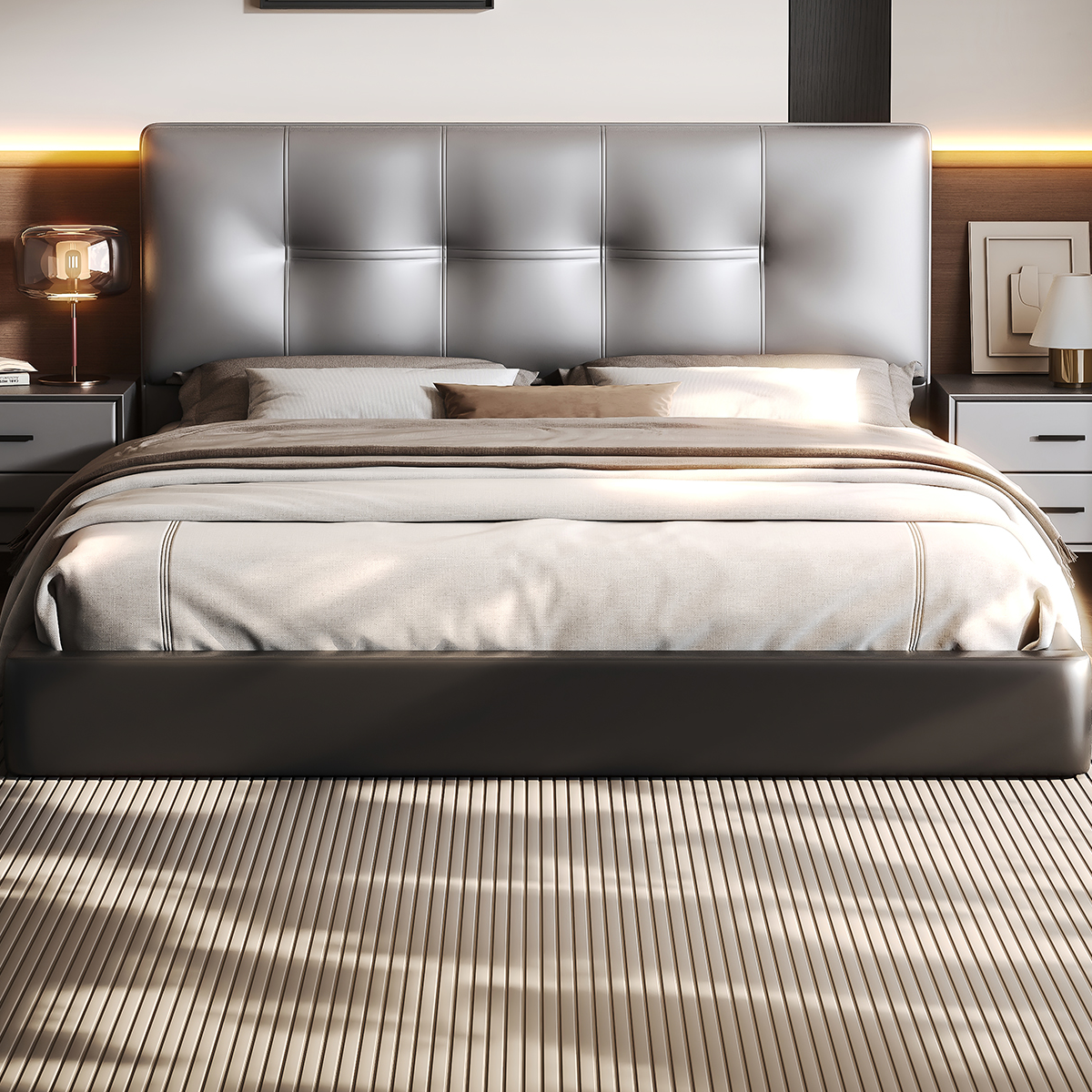 Simplistic Style Panel Headboard with No Distressing, Piled Tufted Rectangular Design for King/Queen/Full Bed, Featuring Sponge Upholstery and Standard Height - image 9