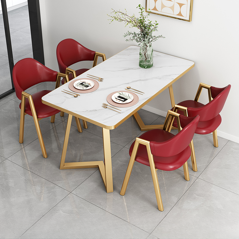 Glamorous Stone Top Sleigh Base Dining Table Set - image 15