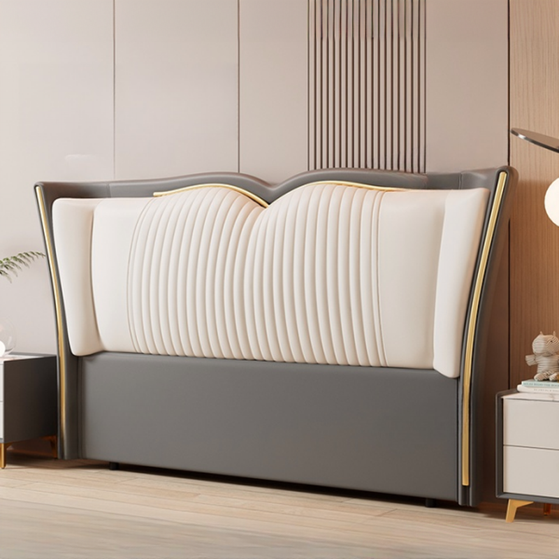Modern Simple Style Wingback Headboard in Natural Wood for King/Queen/Full Bed with No Distressing, Sponge Upholstery, Free-standing Standard Height