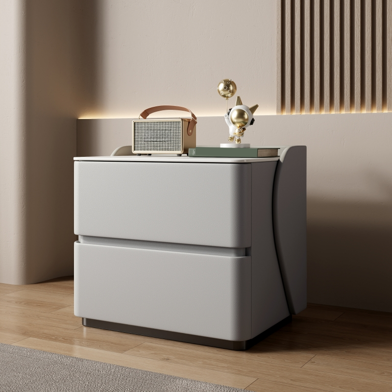 Minimalist 2 Tiers Drawer Storage Bedside Table with Faux Marble Top - image 9