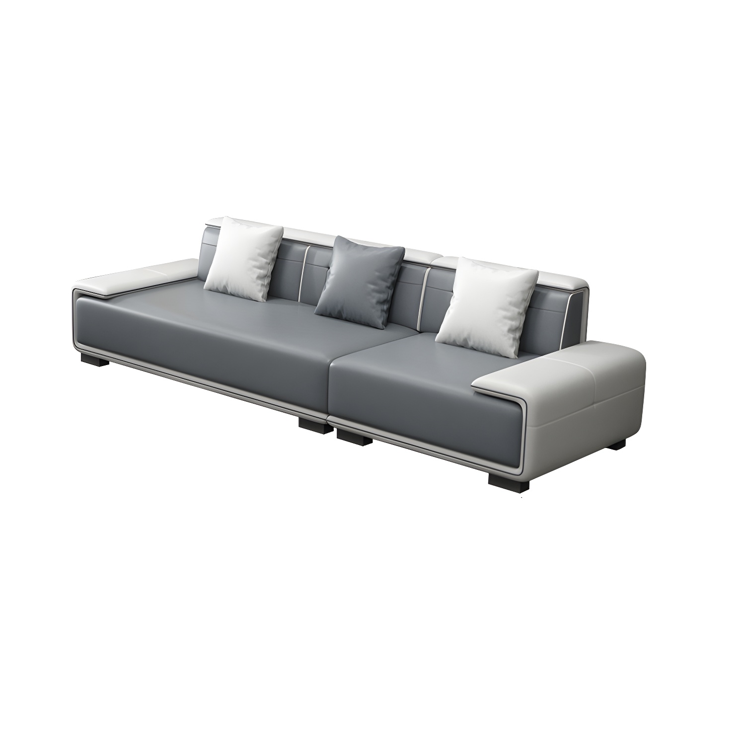 Faux Leather Sofa & Chaise with Pillows Modern U Sofa in Gray - 29.53" H - image 12