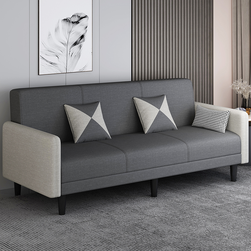 Convertible Sofa in Gray/Cerulean/Off-White with Armrest and 3 Pillows