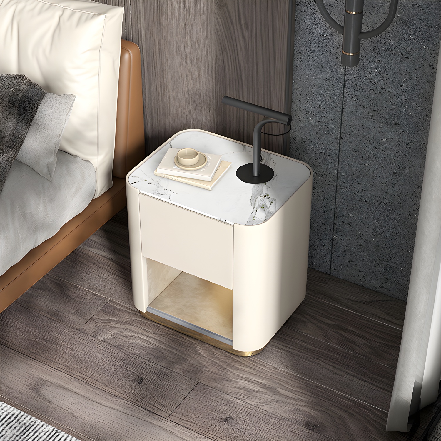 Contemporary Stone Top 1-Drawer, 1 Shelf Nightstand 21.65" Tall Nightstand - image 5