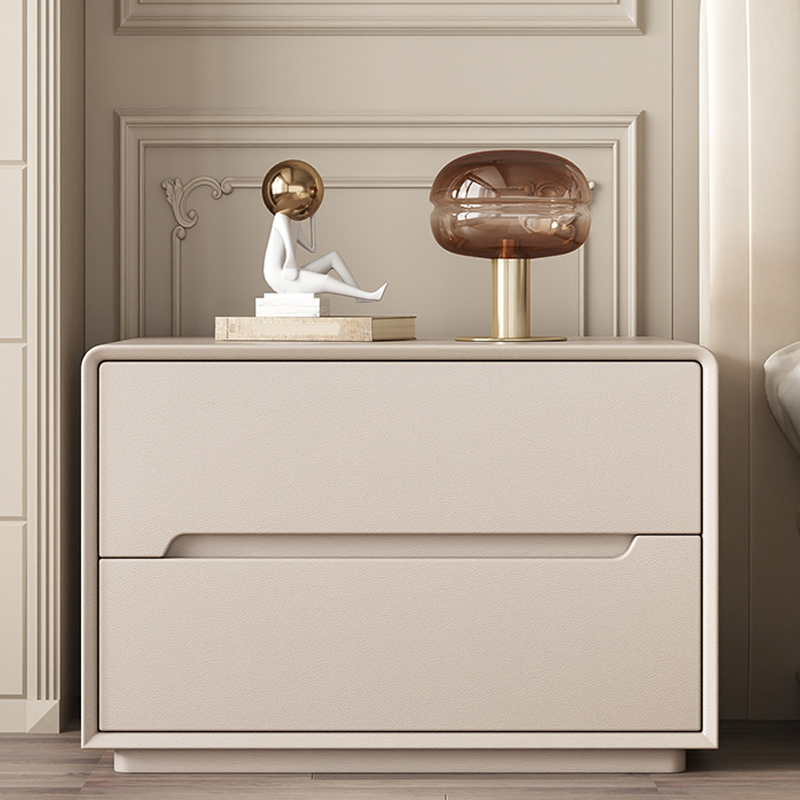 Modern Faux Leather Nightstand with 2 Drawers & No Distressing - Light Wood Tone - image 6