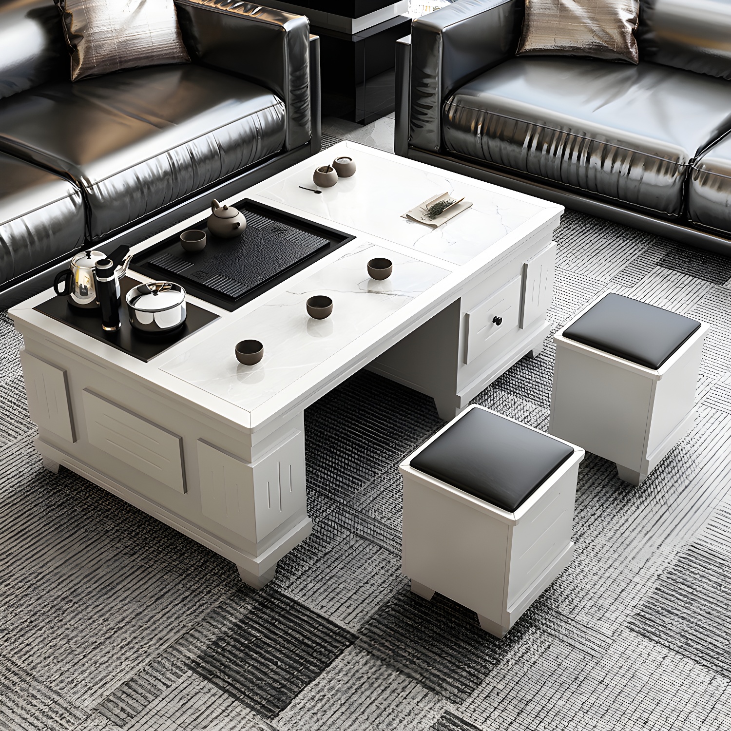 Abstract Slate Coffee Cocktail Table with Storage Drawers Rectangle - image 6