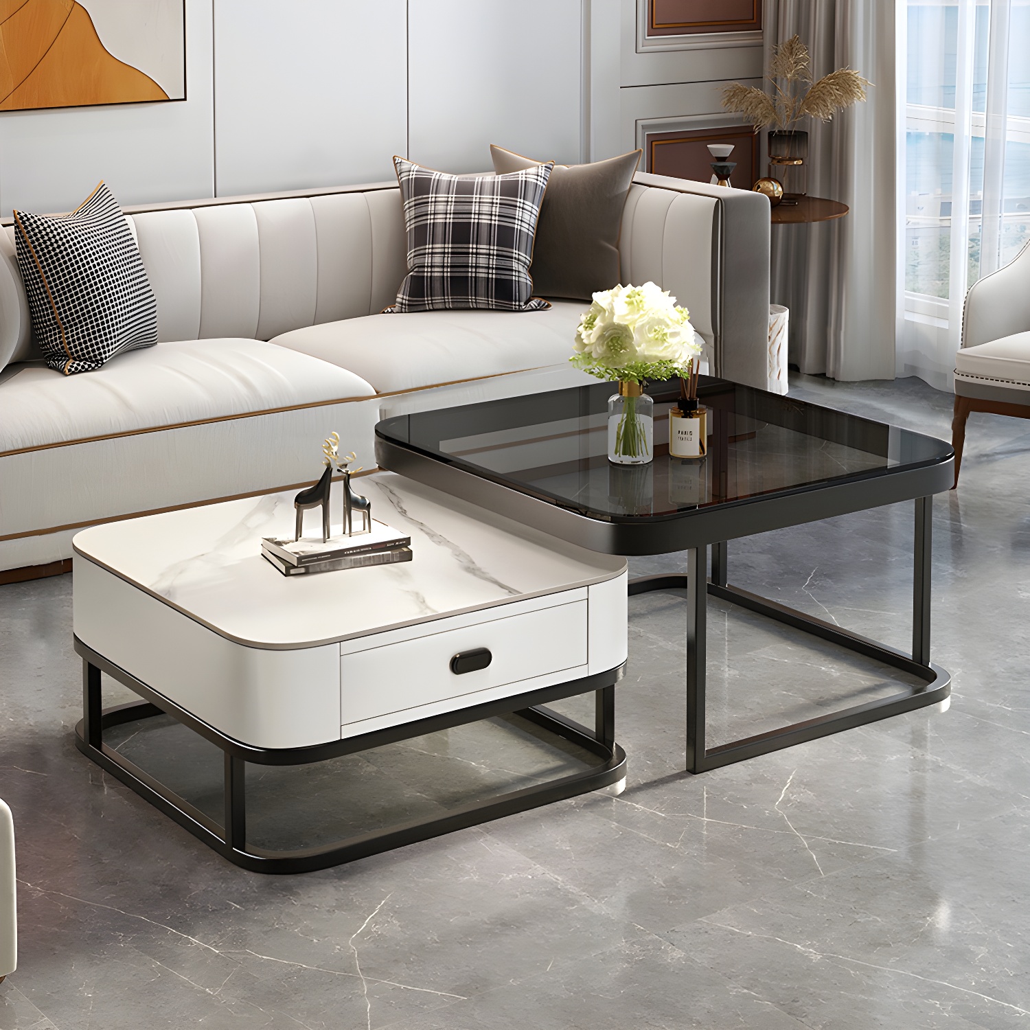 Slate Coffee Table Square 2 Nesting Coffee Table Set for Living Room - image 3