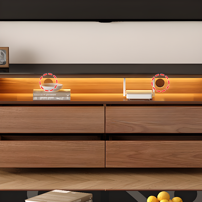 Brown TV Stand with Uncovered Storage, Shelf, 4-Drawer, 2 Cabinets/4 Cabinets, Cable Management & Light - image 3
