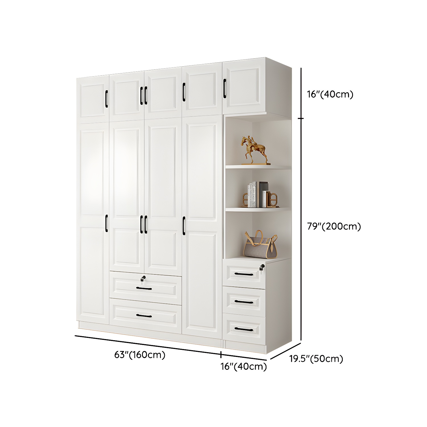 Wood White Modern Wardrobe Armoire with Drawers, Shelves, and Clothing Rod - image 34