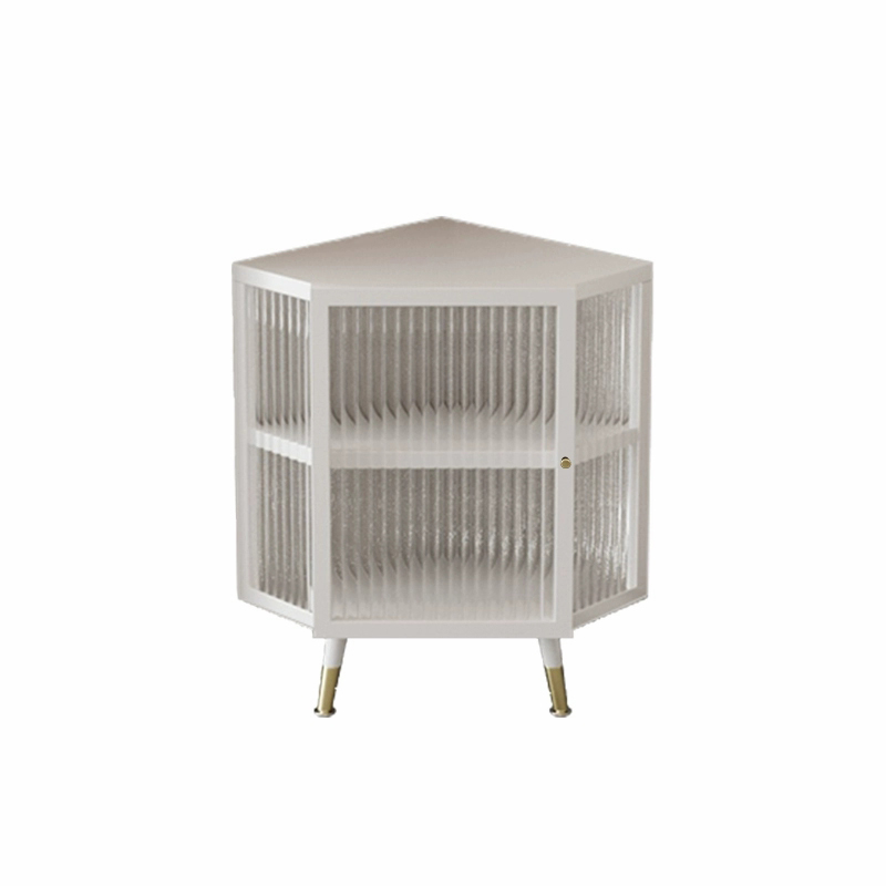 Gold Corner Accent Cabinet with Glass Doors and Metal Shelving - image 3