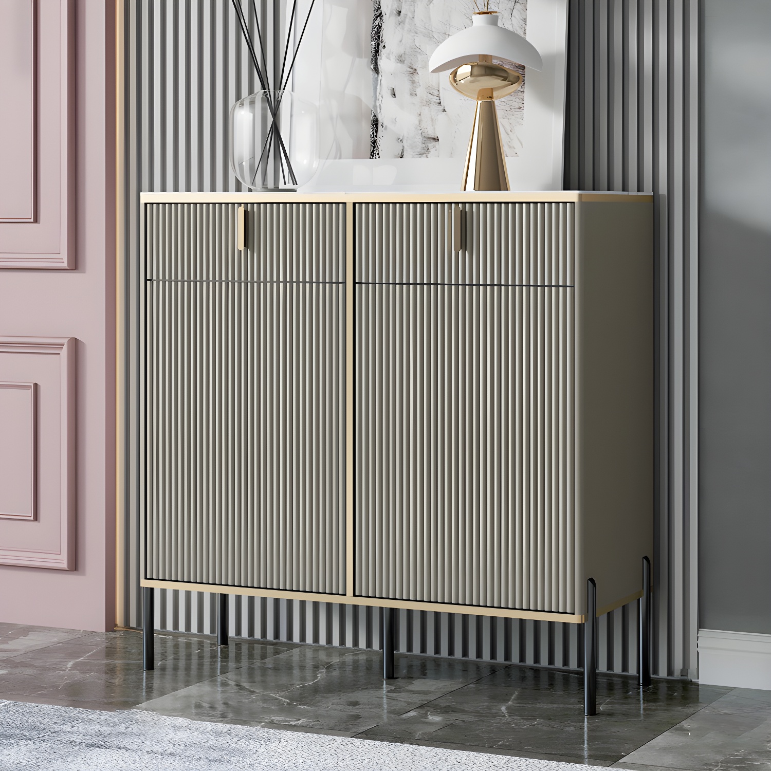 Glam Sideboard Stone Top Sideboard with Door for Living Room - image 3
