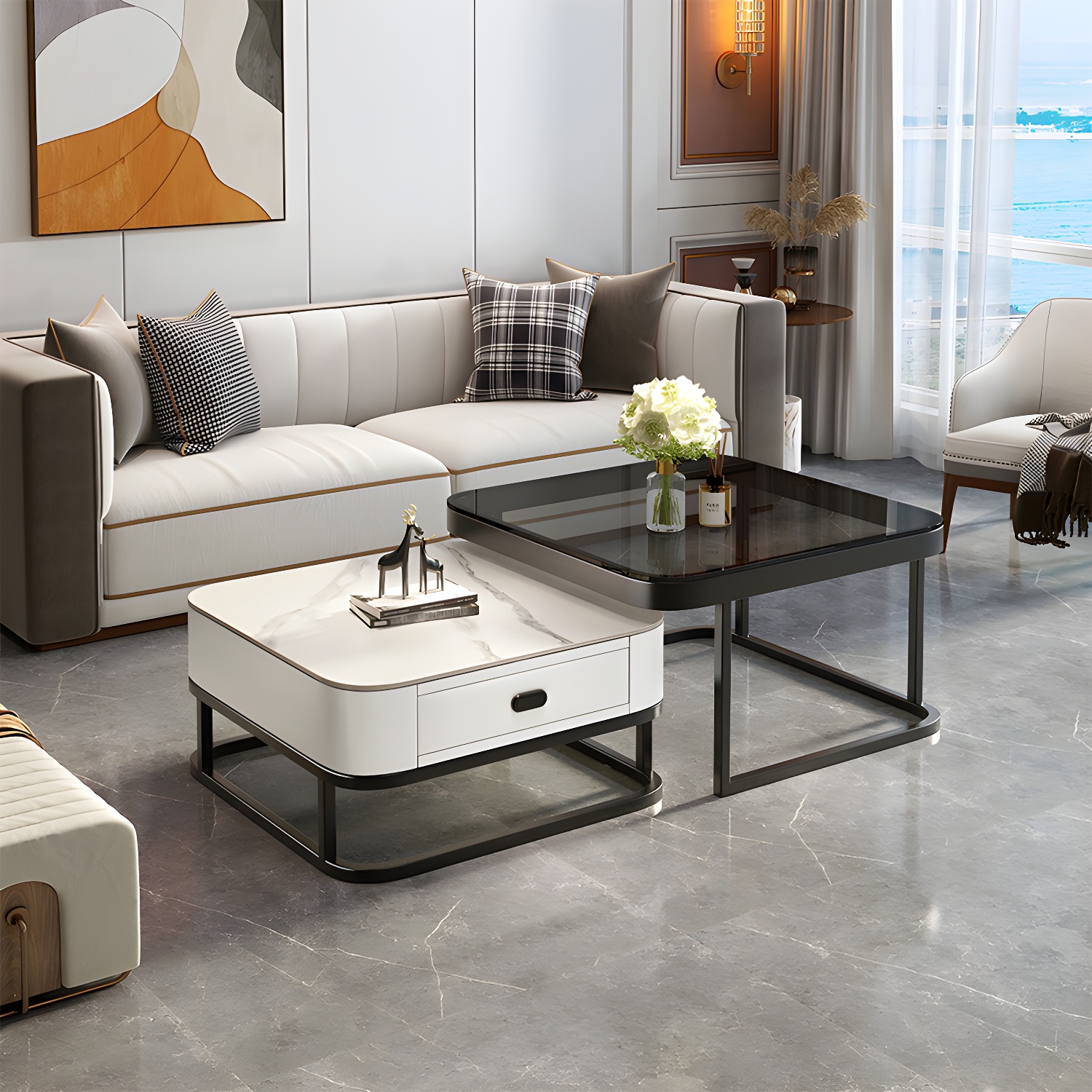 Slate Coffee Table Square 2 Nesting Coffee Table Set for Living Room - image 14