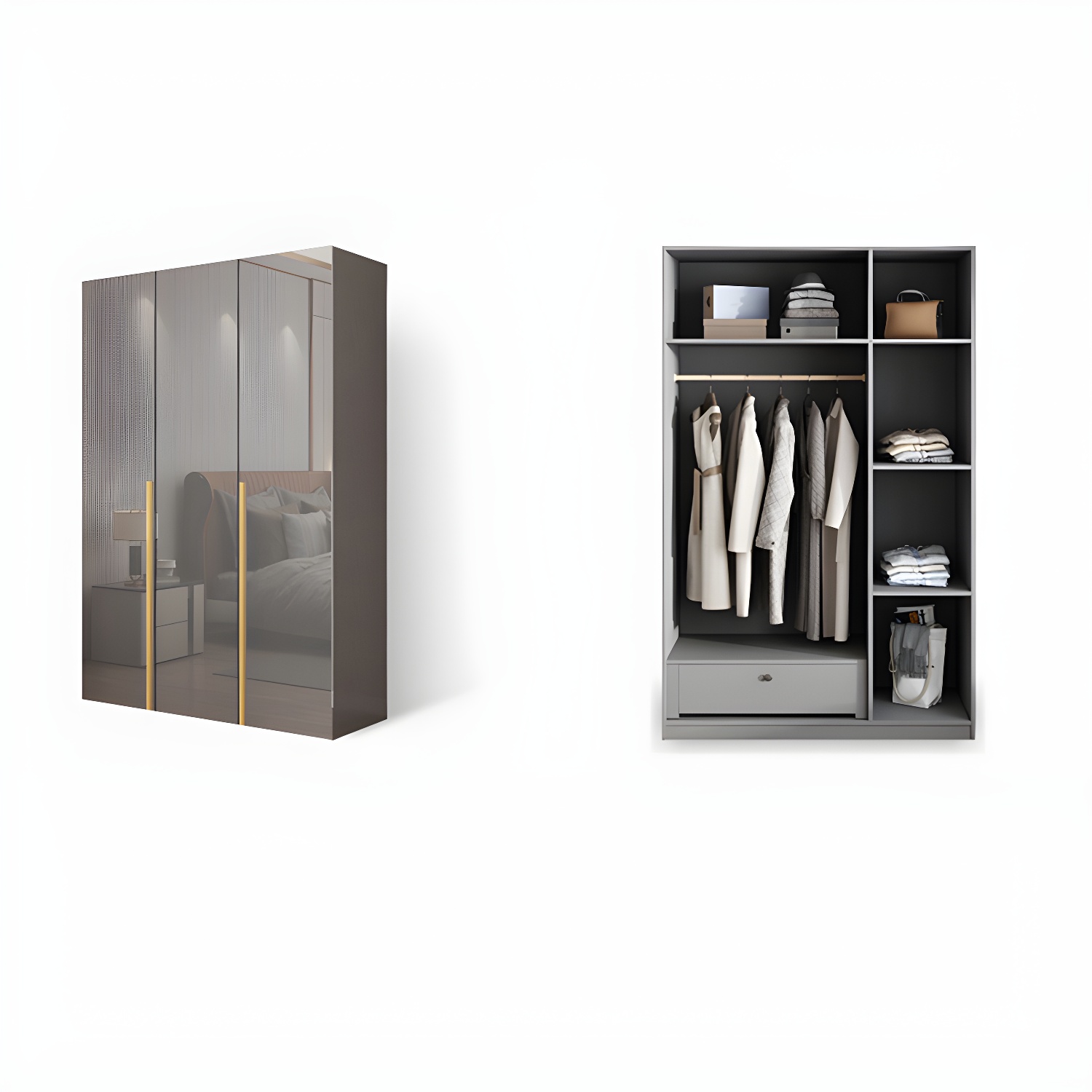 Bedroom Modern Storage Armoire Wooden Wardrobe Cabinet with Garment Rod - image 13