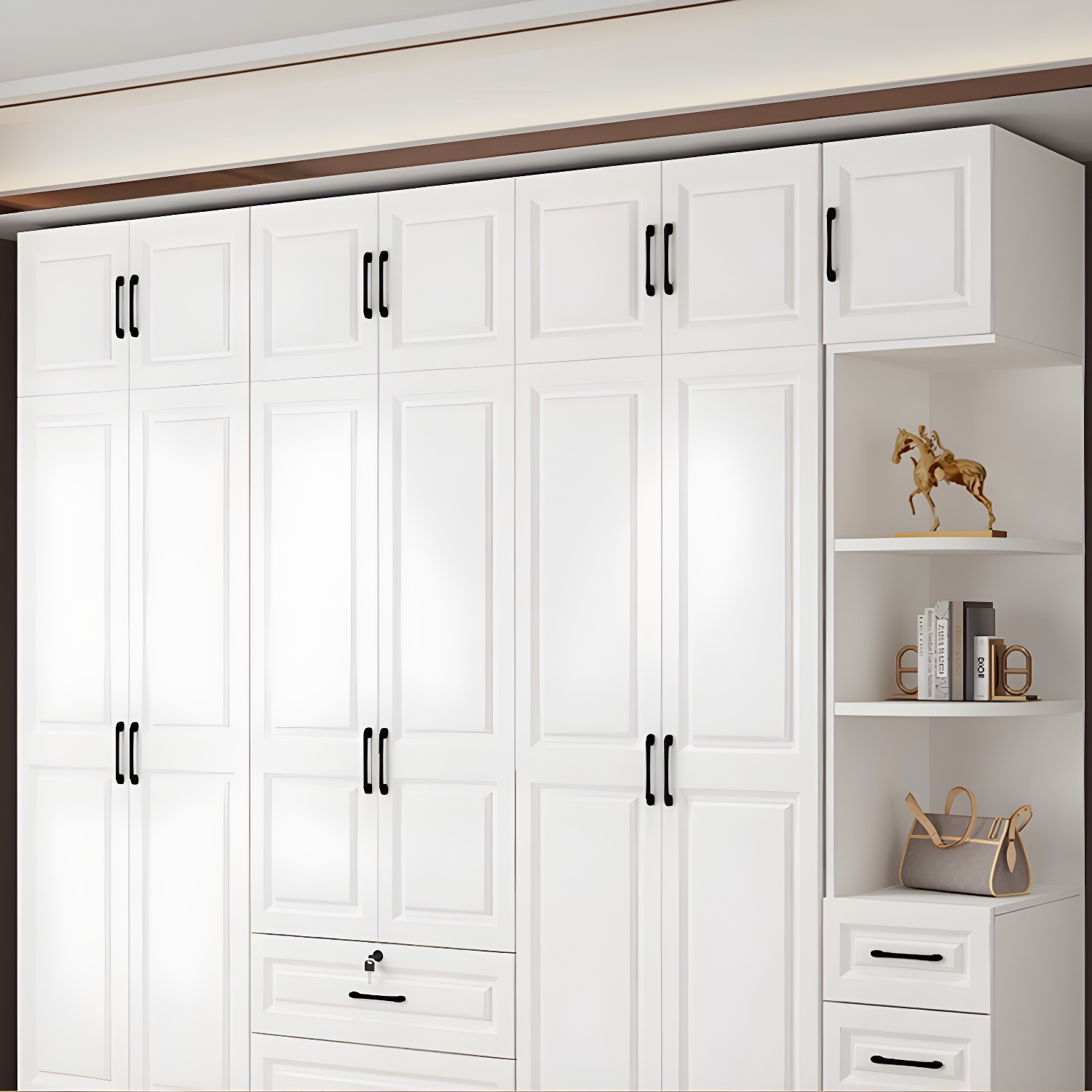 White Wood Wardrobe Armoire with Drawers, Shelves, and Clothing Rod - image 9