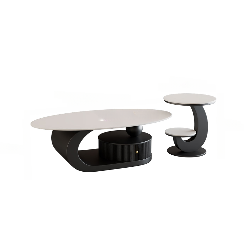 Modern Farmhouse Bunching/Single Coffee Table with Chalk Oval Slate Top, Plinth Base, and 1 Drawer - image 6
