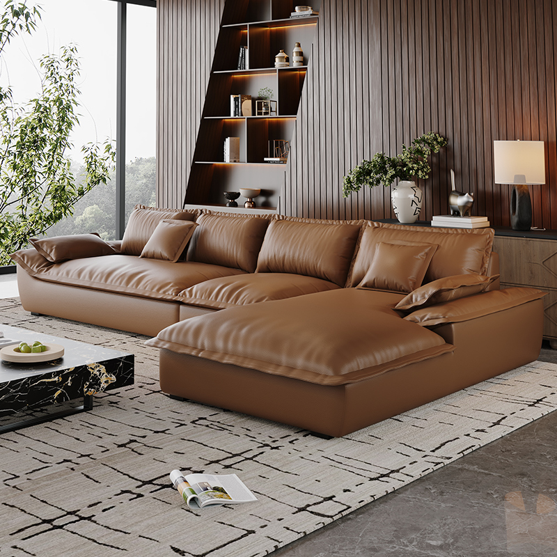 L-Shape Sofa Chaise with Dark/Cream/Cocoa Upholstery and Cotton Seat Fill - image 3